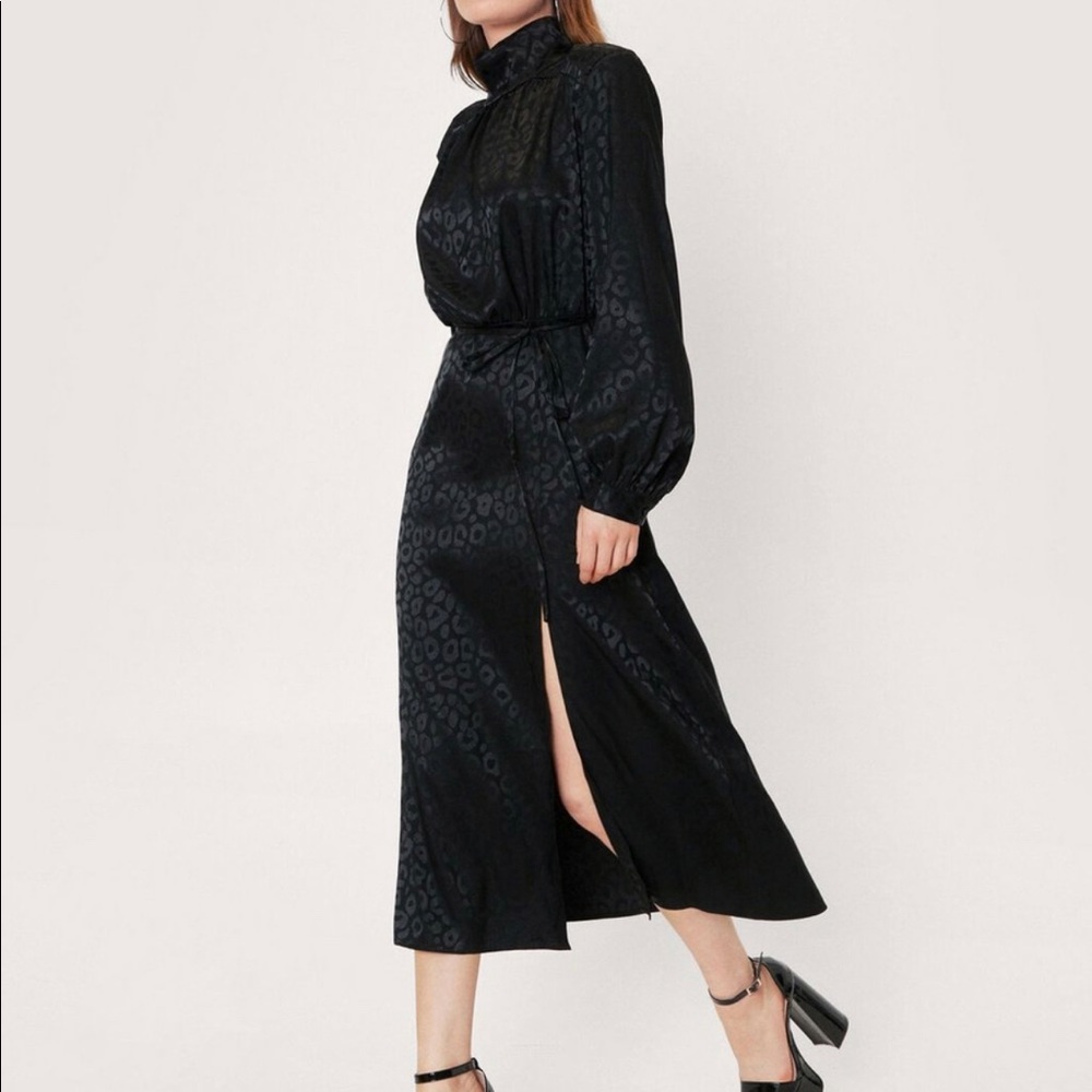Animal Jacquard Satin High Neck Midi Dress - Picture 2 of 6